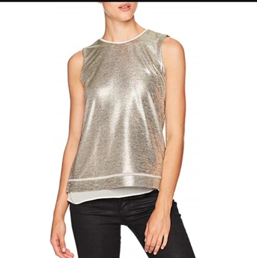 Calvin Klein Sleeveless Metallic Top Blouse Size PL